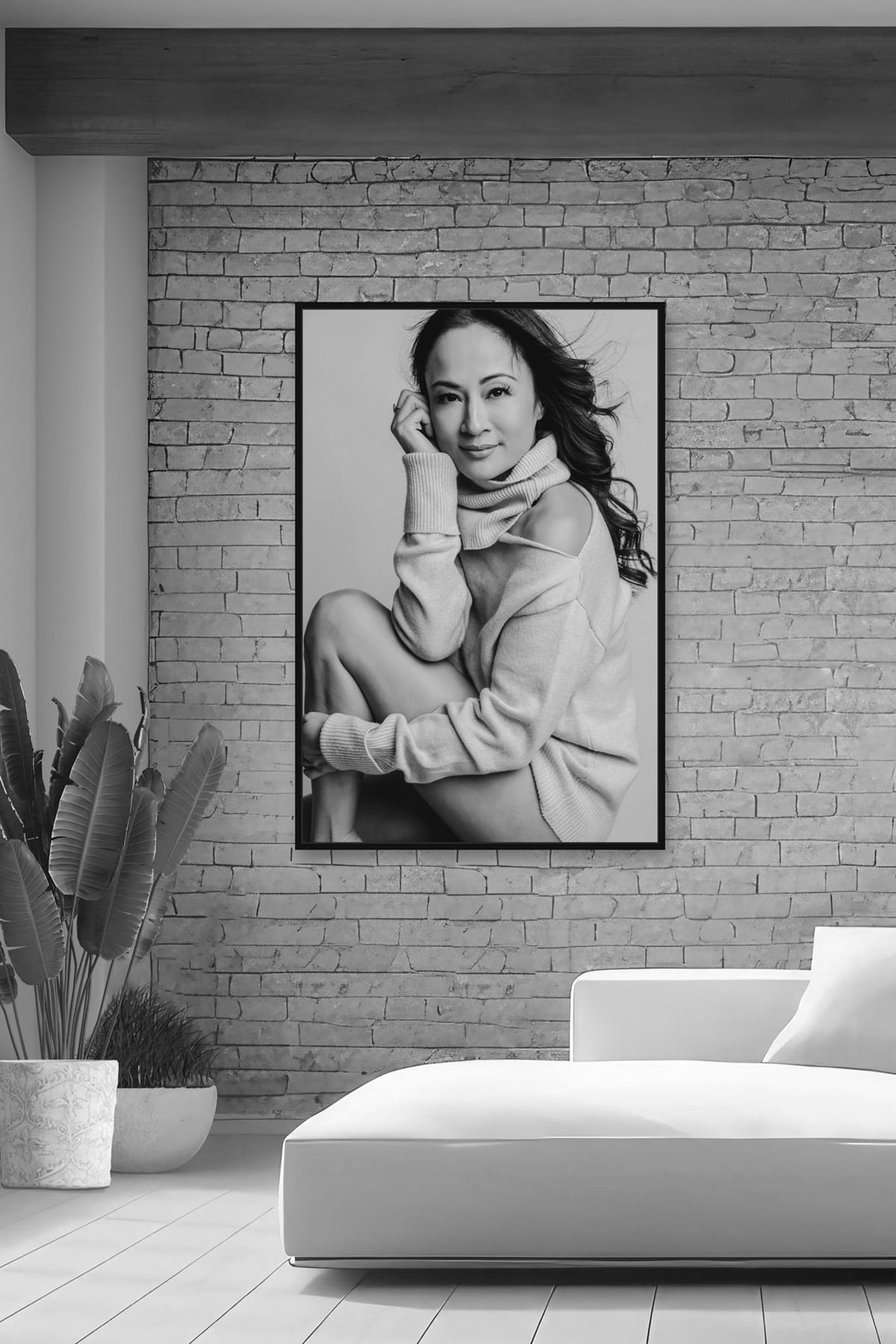 ICONIC Experience 40+ Las Vegas wall art — heirloom black-and-white portrait installed in a real home