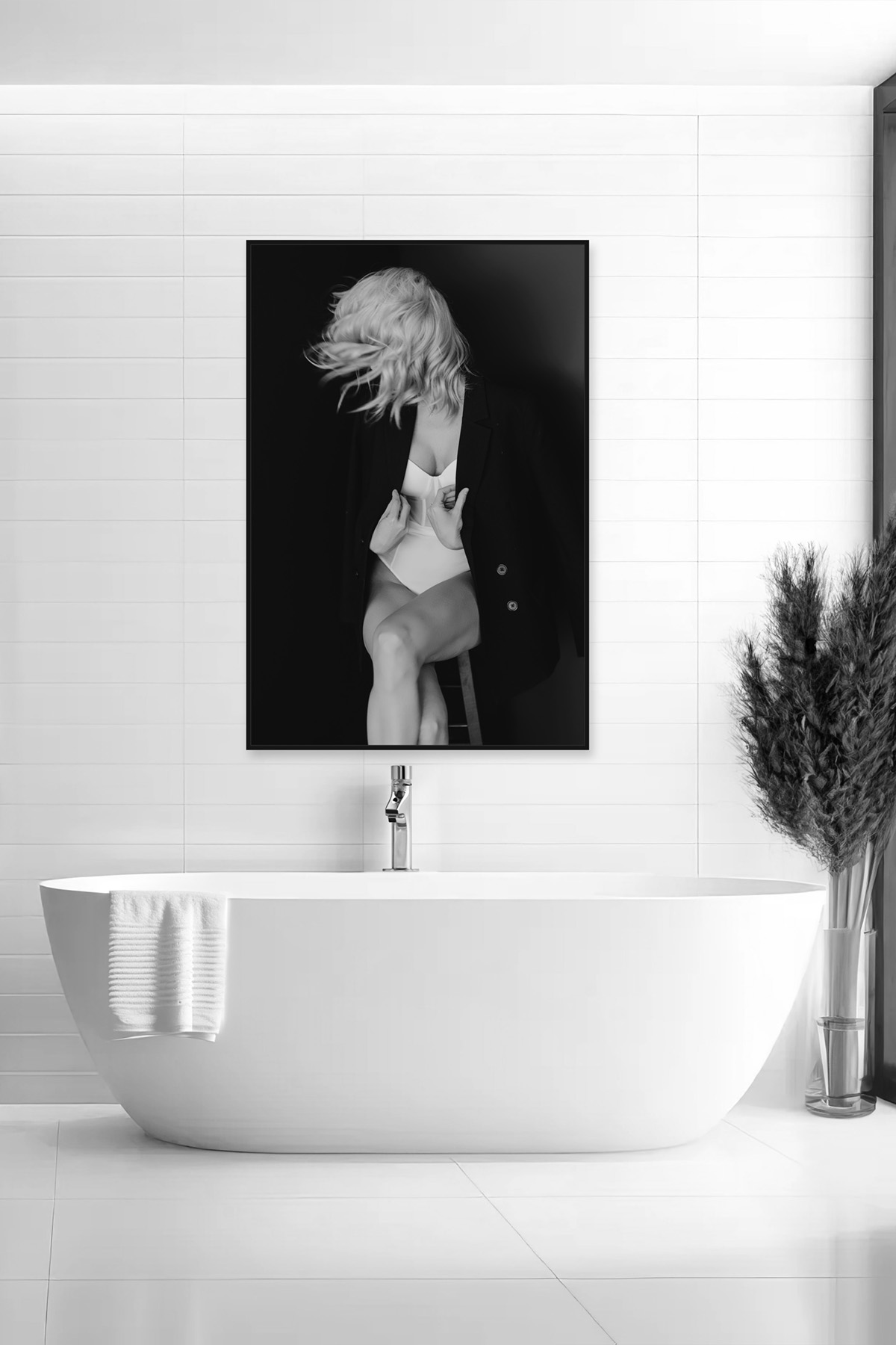 ICONIC Experience 40+ Las Vegas wall art — heirloom black-and-white portrait installed in a real home