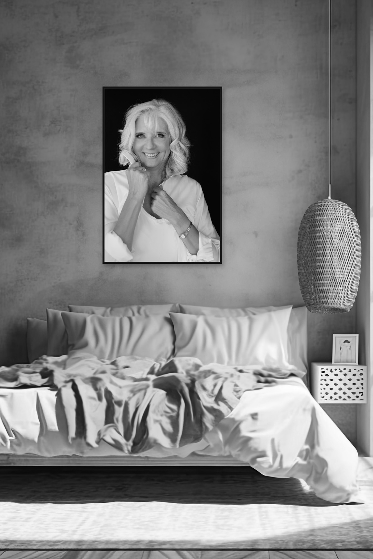 ICONIC Experience 40+ Las Vegas wall art — heirloom black-and-white portrait installed in a real home
